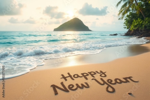Beachfront new years greeting