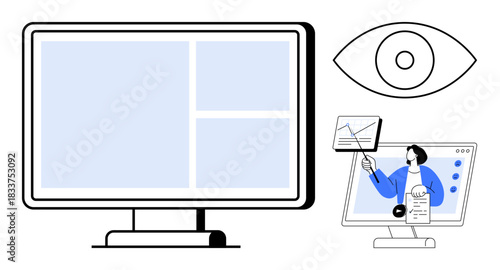 Digital monitoring concept. Digital tools for monitoring content and remote presentations. Digital monitoring ensuring efficiency in teamwork and online collaboration. For business, tech, education