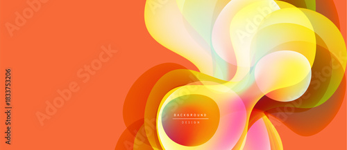 Abstract floral design. Orange backdrop features layered translucent petals, creating dynamic visual effect. Modern, vibrant composition.