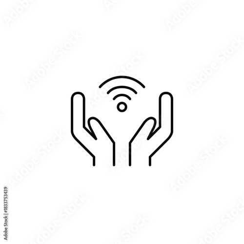 Wi-fi symbol in 2 hands. Customer service, trusted connection. Secure internet, support and sharing. Pixel perfect, editable stroke vector icon