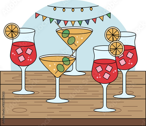 Cocktail illustration is suitable for party or event.