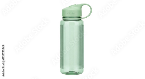 Light green reusable water bottle isolated PNG, eco-friendly sport container for hydration on transparent background