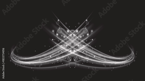 Swirling White Light Trails with Sparkles on Dark Background Abstract Vector