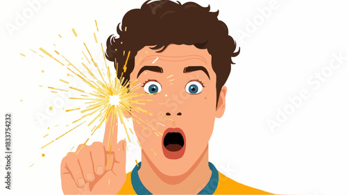 Shocking Revelation: A stunned individual experiences a moment of surprise as a burst of light erupts from their touch, symbolizing innovation and discovery.