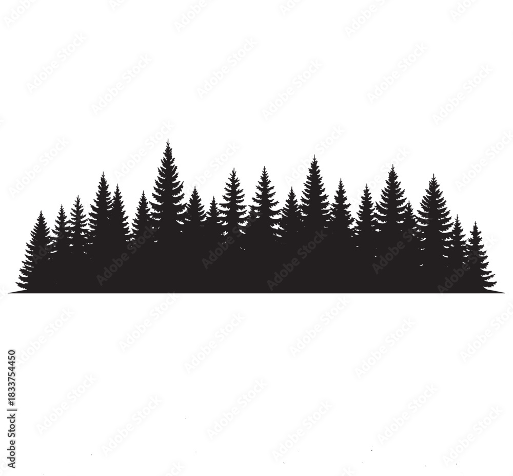 Obraz premium Pine Forest Silhouette Banner — Evergreen Trees Vector Illustration for Nature and Lands