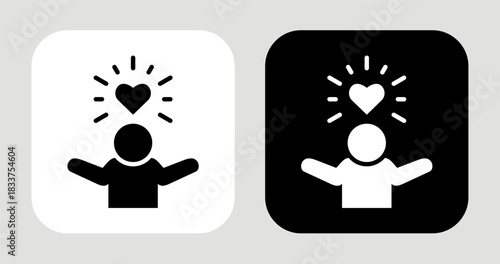 Radiate Passion Icon In Black and White Glyph Style