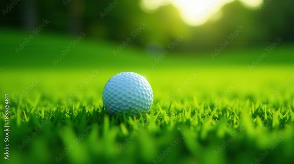 Obraz premium A Golf Ball Resting on a Lush Green Putting Green at Sunset
