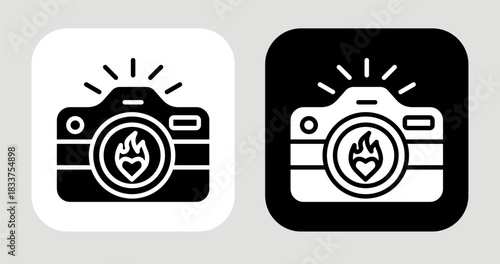Flame in Focus Icon In Black and White Glyph Style