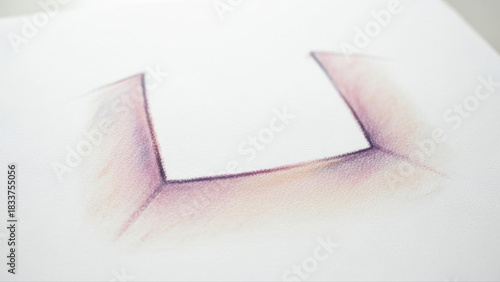 Artistic illustration of square neckline design softly shaded on isolated white background
