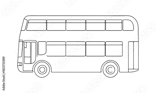 Outline Illustration of a Double-Decker Bus Public Transportation Vehicle Depicted in Minimalist Line Art