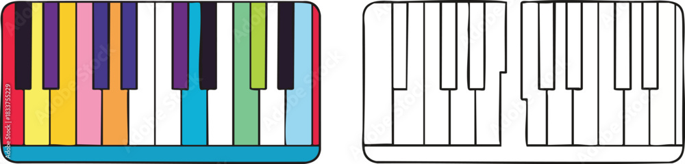 Fototapeta premium Colorful Keyboard Music Keys and Outline Set for Children s Education