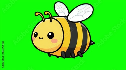 Cute Cartoon Honey Bee Flying Animated Loop on Green Screen Chroma Key Background for Kids and Nature Videos