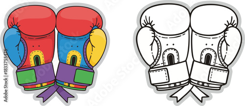 Set of Colorful and Outline Boxing Gloves for Sports Design