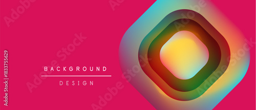 Vibrant abstract design features concentric squares. Colors blend, creating gradient effect on pink backdrop. Text reads background design.