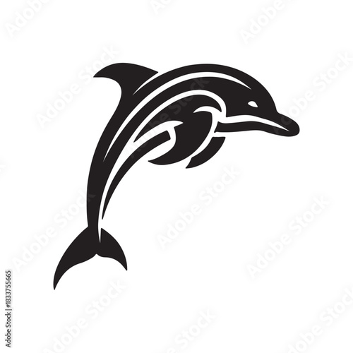Elegant dolphin silhouette illustration, a graceful aquatic mammal leaping joyfully with a detailed design, perfect for projects