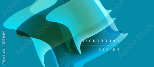 Abstract flowing shapes, turquoise hues, dynamic composition. Modern design element, gradient effect, clean aesthetic. Background texture suggests depth.
