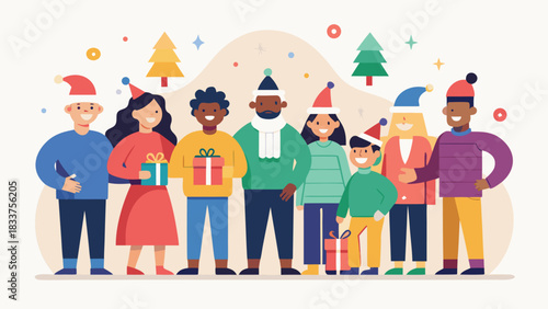 Diverse Group of People Exchanging Christmas Gifts Illustration