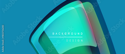 Abstract geometric shapes, vibrant turquoise hues, modern design elements. Gradient colors create dynamic visual effect. Simple text overlay present.