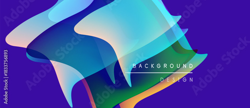 Abstract fluid shapes overlap, creating vibrant color gradients. Purple background enhances dynamic design elements. Modern, artistic composition.