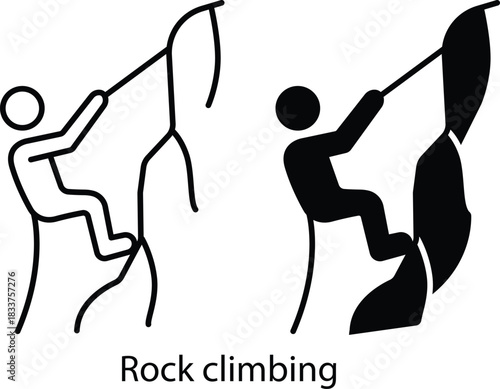 Mountain Climbing Sport Activity Line Art Black Icon Vector Silhouette and Pictogram..eps