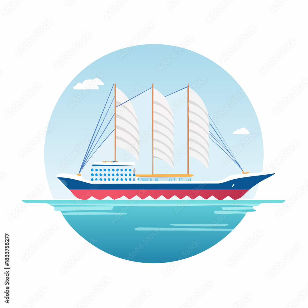 Fototapeta premium Classic Tall Ship Sailing on a Calm Sea