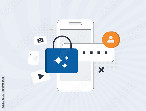 Passkey authentication - passwordless login biometric device security. User account ai protection, modern identity access across platforms replacing passwords 2026. Isolated flat vector illustration