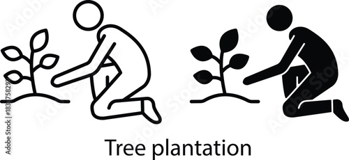 Person Kneeling Planting Small Sapling Nature Earth Care Vector Silhouette and Pictogram..eps