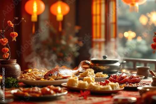 Festive table setting with traditional food