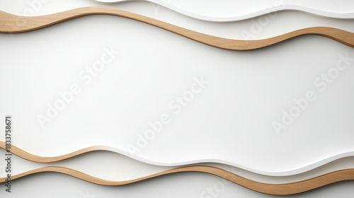 Wavy wooden trim white layered background minimalist design modern interior