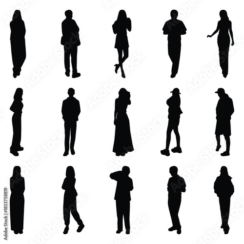 Vector collection set of individual people silhouettes.	