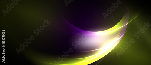 Abstract flowing shapes, vibrant colors blend. Purple, yellow hues create dynamic visual effect. Smooth gradients suggest movement, energy.