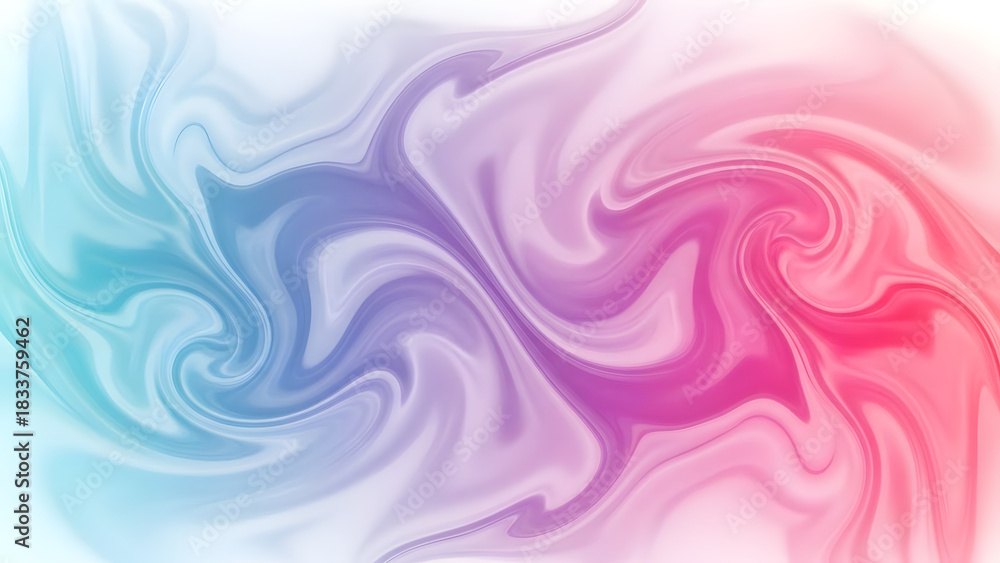 Fototapeta premium Vibrant holographic fluid art background featuring a soft iridescent marble swirl of pastel pink and blue ink