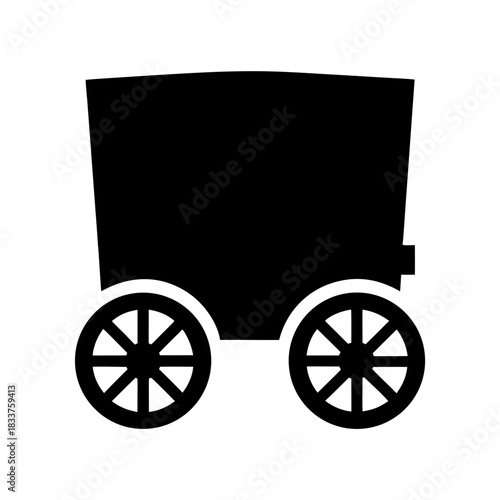Black silhouette of a vintage horse drawn wagon with spoked wheels