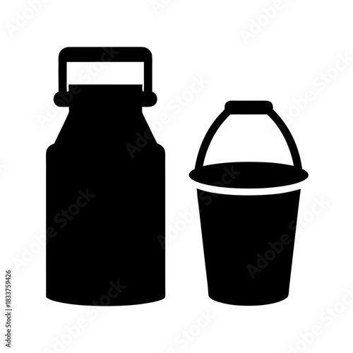 Black silhouette of a milk can and a bucket