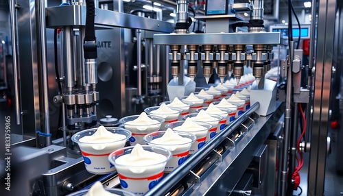 Automated yogurt production line with filling and sealing machinery, milk, business
