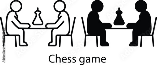 Two People Playing Strategic Board Game Competition Hobby Icon Vector Silhouette and Pictogram..eps