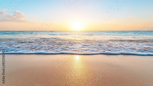 Fototapeta Naklejka Na Ścianę i Meble -  Sunset sea beach sunrise horizon calm sand reflection relaxing
