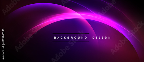 Abstract purple neon curves create dynamic background. Minimalist text reads background design. Dark space dominates composition.