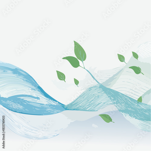 Serene Nature Abstract with Flowing Lines and Leaves