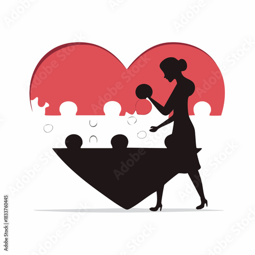 Silhouette of a Woman Completing a Love Puzzle