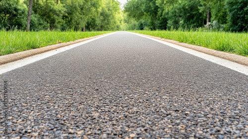 Fototapeta Naklejka Na Ścianę i Meble -  Asphalt pathway lined with grass and trees creating peaceful perspective