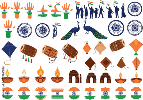 Vibrant Vector Illustration Celebrating the Spirit of India with Patriotic Icons and Cultural Symbols