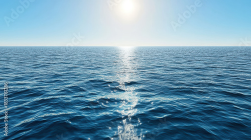 Fototapeta Naklejka Na Ścianę i Meble -  Vast ocean under bright sunlight with shimmering horizon