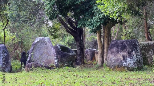Valley of the Jars, Laos. Phongsavan. Valley of the Jars. The megalithic archaeological landscape consists of thousands of stone jars scattered across the Xiangkhouang Plateau. 4К