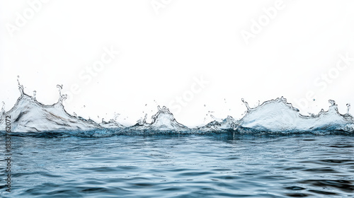 Fototapeta Naklejka Na Ścianę i Meble -  Clear blue water splash forming wave crowns with reflective surface and motion