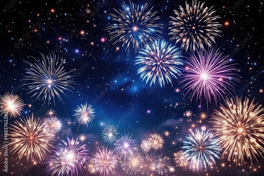 Fototapeta premium Fireworks display in the night sky