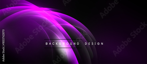 Abstract purple waves form elegant backdrop. Light glows from center, creating dynamic visual effect. Modern design element.