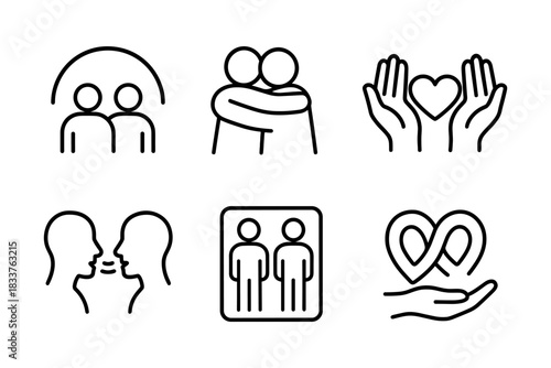 Diverse outline symbols representing connection, support, and community in modern design