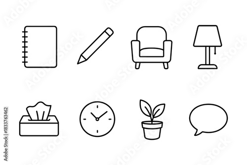 Minimalist line art icons of everyday items