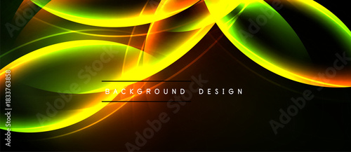 Abstract luminous curves, vibrant colors blend. Dynamic energy radiates from dark background. Modern design element, sleek presentation.